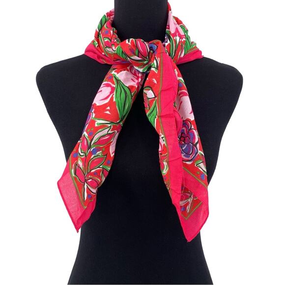EXPRESS Floral Square Neck Scarf Pink Purple Red Green - Picture 1 of 5